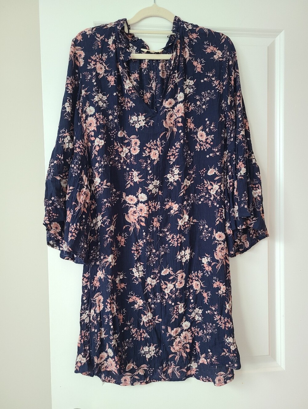 Lucky Brand Navy Floral Bell Sleeve Boho Dress